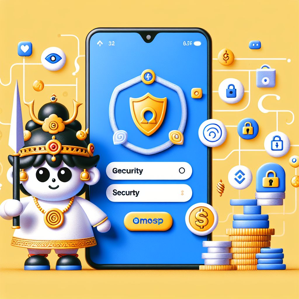 Cartoon character holding a phone with a login screen and a shield icon, Bangladesh-themed colors