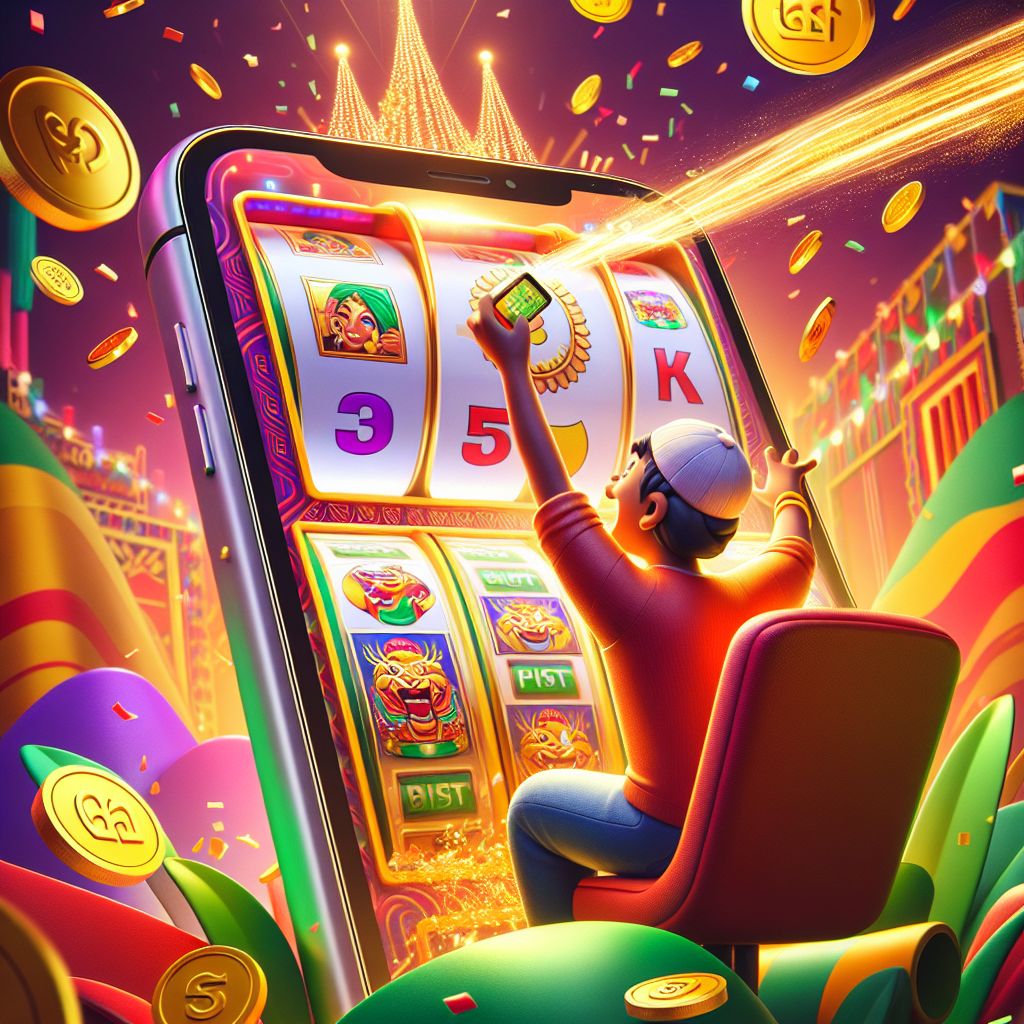 88Taka slot-themed cartoon characters with reels, coins, and a celebratory win scene